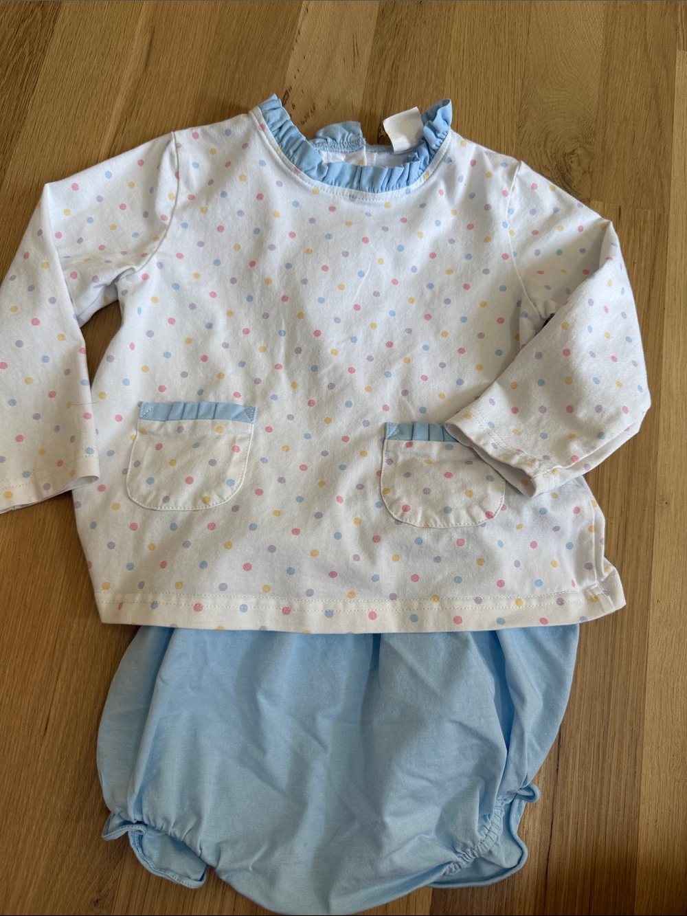 Baby Girls Polka Dot Pajama Set with Light Blue Bloomers
